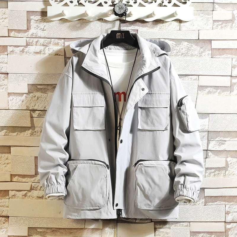 

New multi pocket stormsuit hip hop Zip Hooded women Men's clothes Antique jacket Japanese style streetwear