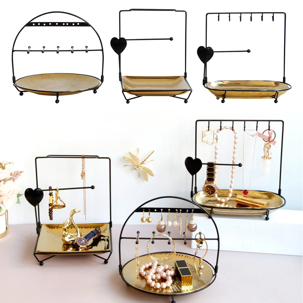 

Jewelry Display Stand Holder With Tray For Necklaces Bracelets Earrings & Rings