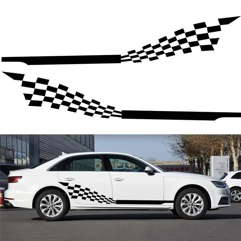 2PCS 215CMx44CM Both Sides Car Stickers DIY Checkered Flag Racing Stripes Wrap Vinyl PVC Film Body | Автомобили и мотоциклы