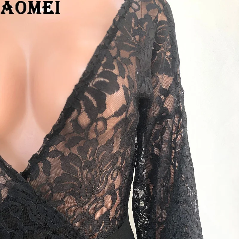 Женские кружевные комбинезоны с глубоким V образным вырезом Длинные свободные