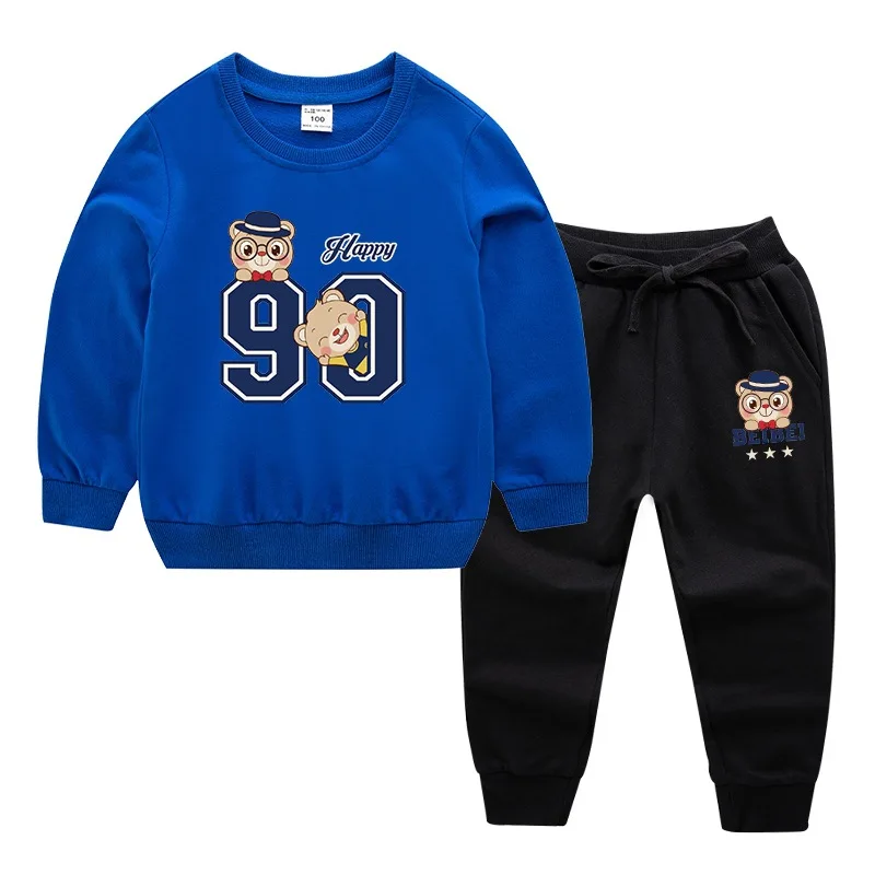 Blue-Black Детский костюм новая детская одежда из хлопка Детский костюм на весну и осень одежда для маленьких мальчиков и девочек - Цвет: Blue-Black