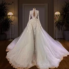 Элегантное белое свадебное платье-Русалка со съемным шлейфом и жемчугом, свадебное платье с длинным рукавом, свадебное платье для невесты