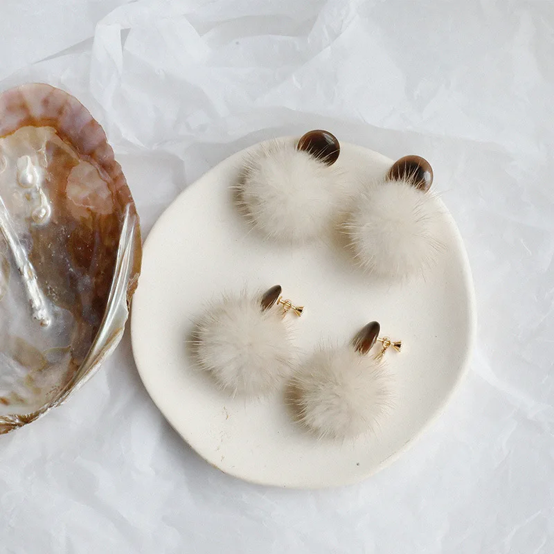 Новые осенние и зимние серьги из меха норки с пушистыми шариками Ретро Серьги