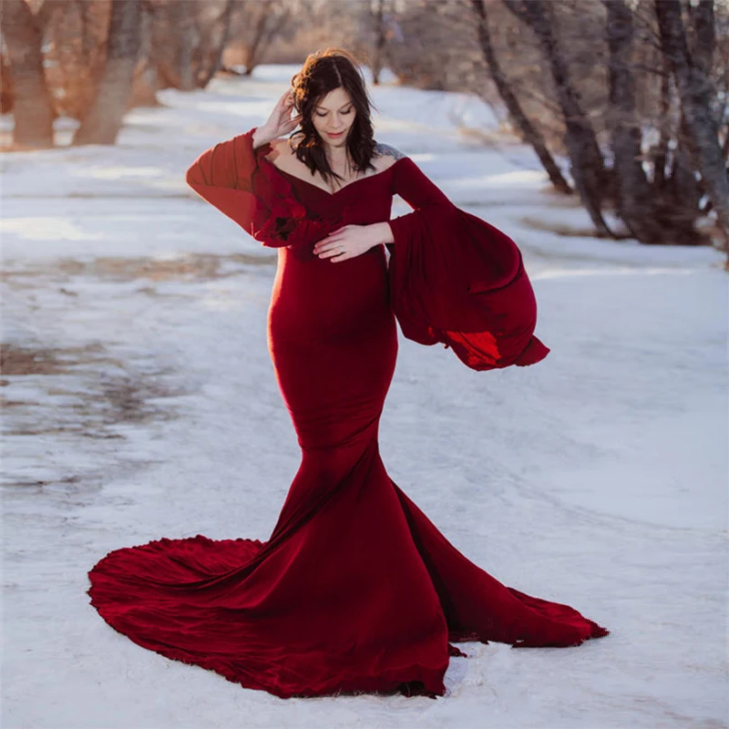 Сексуальное платье для беременных с рюшами длинное фотосъемки макси детского