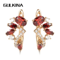 gulkina hot red natural zircon earrings for women 585 rose gold womens crystal flower earrings wedding jewelry valentines gifts