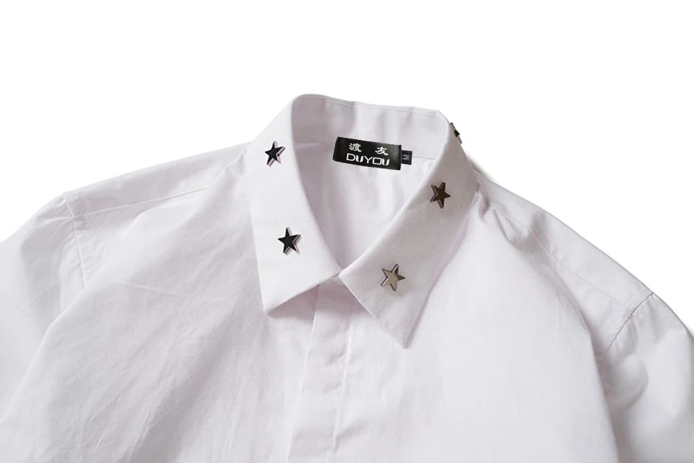 

DUYOU Men Luxury Brand Designer 100% Cotton Shirt Men Social casual Shirt Male Metal Star work Shirts solid color DY2143