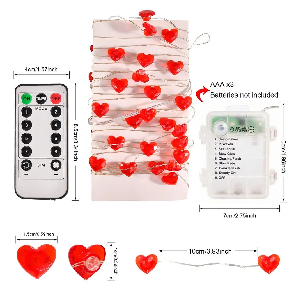 

New 8 Function Waterproof Remote Control Led Love Light Shiny Fairy String Light Party Decoration For Valentine's Day present