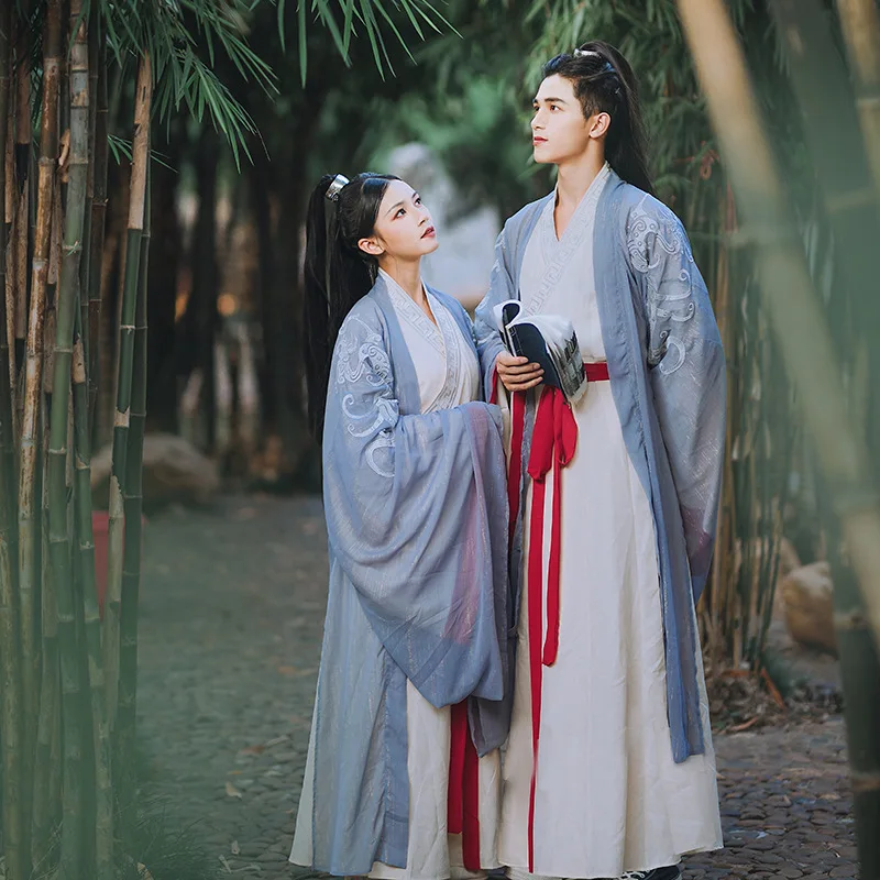 

Free shipping Xianqi wide sleeve straight train Hanfu male non ancient scholar ancient style lover long sleeve robe suit female