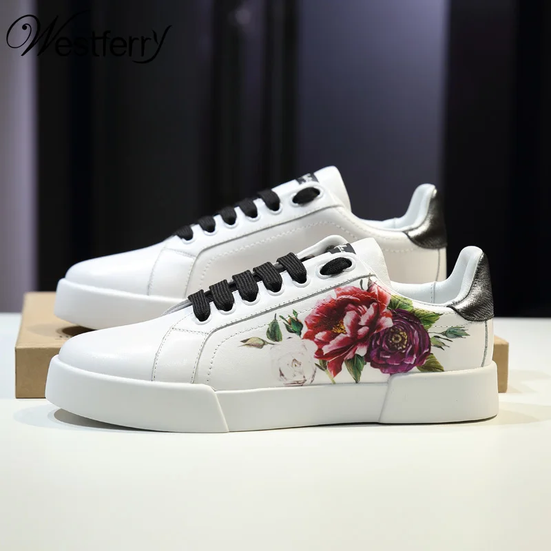 2020 autumn new 3D printing small white shoes female leather casual shoes graffiti breathable sports fashion  women sneakers