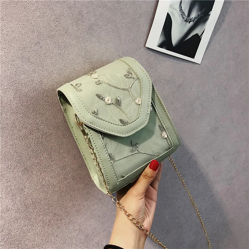 

Mini women's shoulder bag new fresh and fashionable lace embroidered girl small square bag PU leather chain messenger small bag