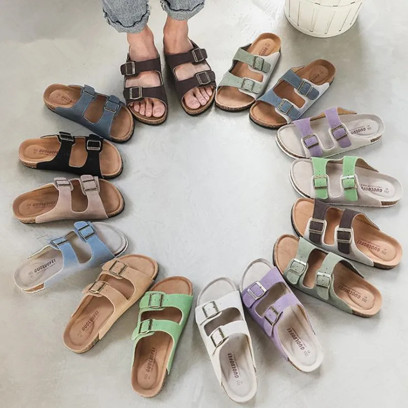 Шлепанцы унисекс пляжные из нубука повседневные с двойной пряжкой без застежки