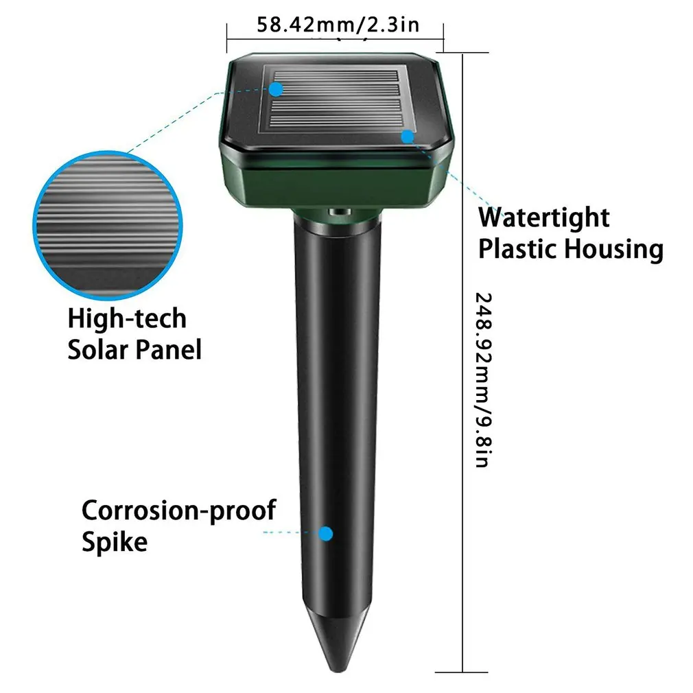 

2Pcs Mole Rat Repellent Solar Ultrasonic Repeller LED Garden Pest Deterrent Outdoor Ultrasonic Pest Repeller Mouse Trap Device