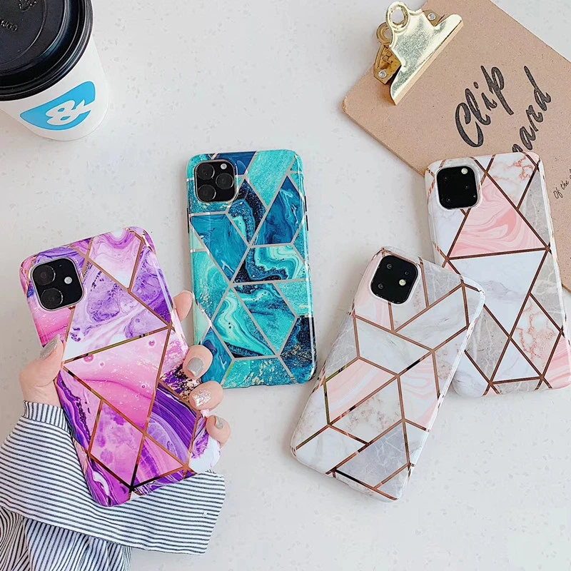 Geometric Marble Texture Phone Case For iPhone 11 case soft IMD Electroplated Cover XR XS MAX 7 8 6s Plus Coque capa | Мобильные
