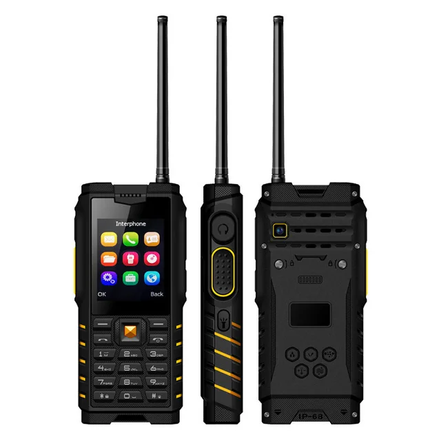 Black Yellow Ioutside T2 Walkie Talkie телефон 2," MP3 MP4 1.3MP задняя камера FM 4500 мАч Внешний аккумулятор фонарик IP68 водонепроницаемый прочный мобильный телефон - Цвет: Black Yellow
