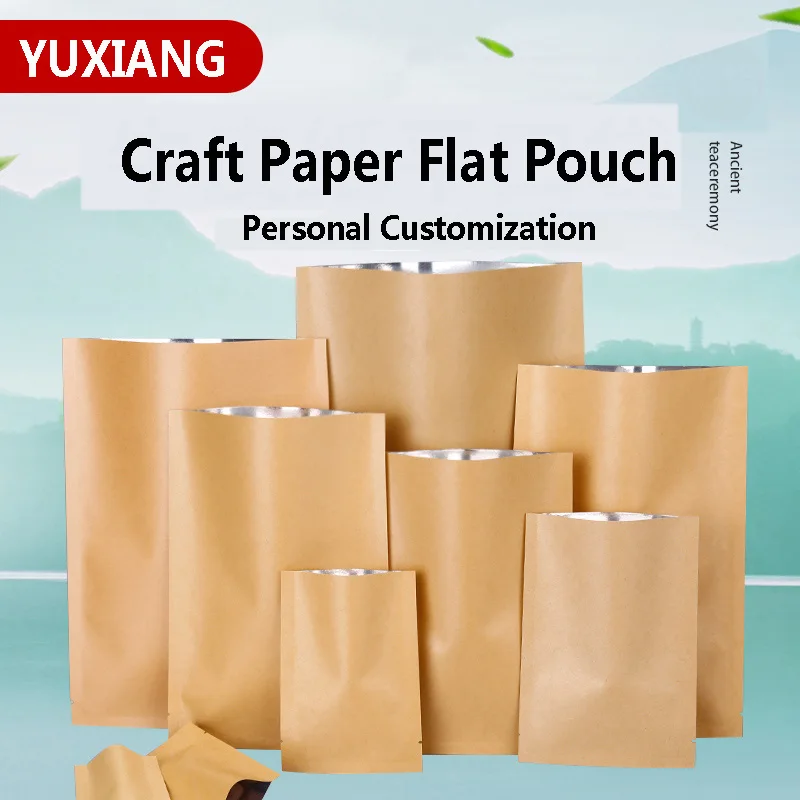 

100pcs/Lot Craft Paper Flat Pouch Without Zipper Made Logo Printed Custom Packaging Bags