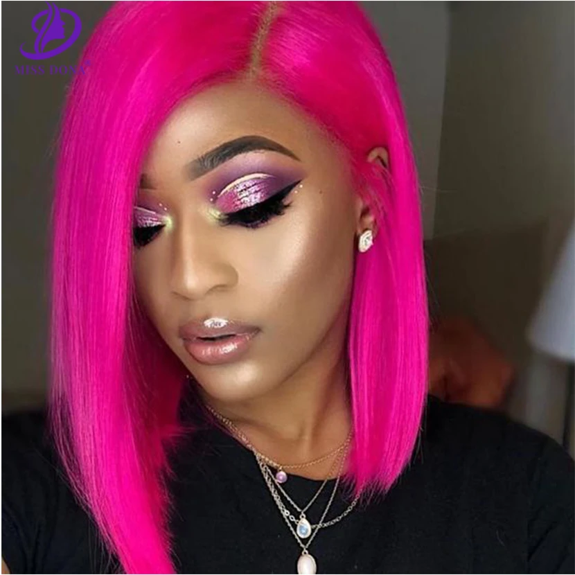 Miss Dona Lace  Wigs Rosered Fuchsia Human Hair Pre Plucked Rosered Lace Frontal Short Bob Wigs For Black Women Remy Hair Wigs