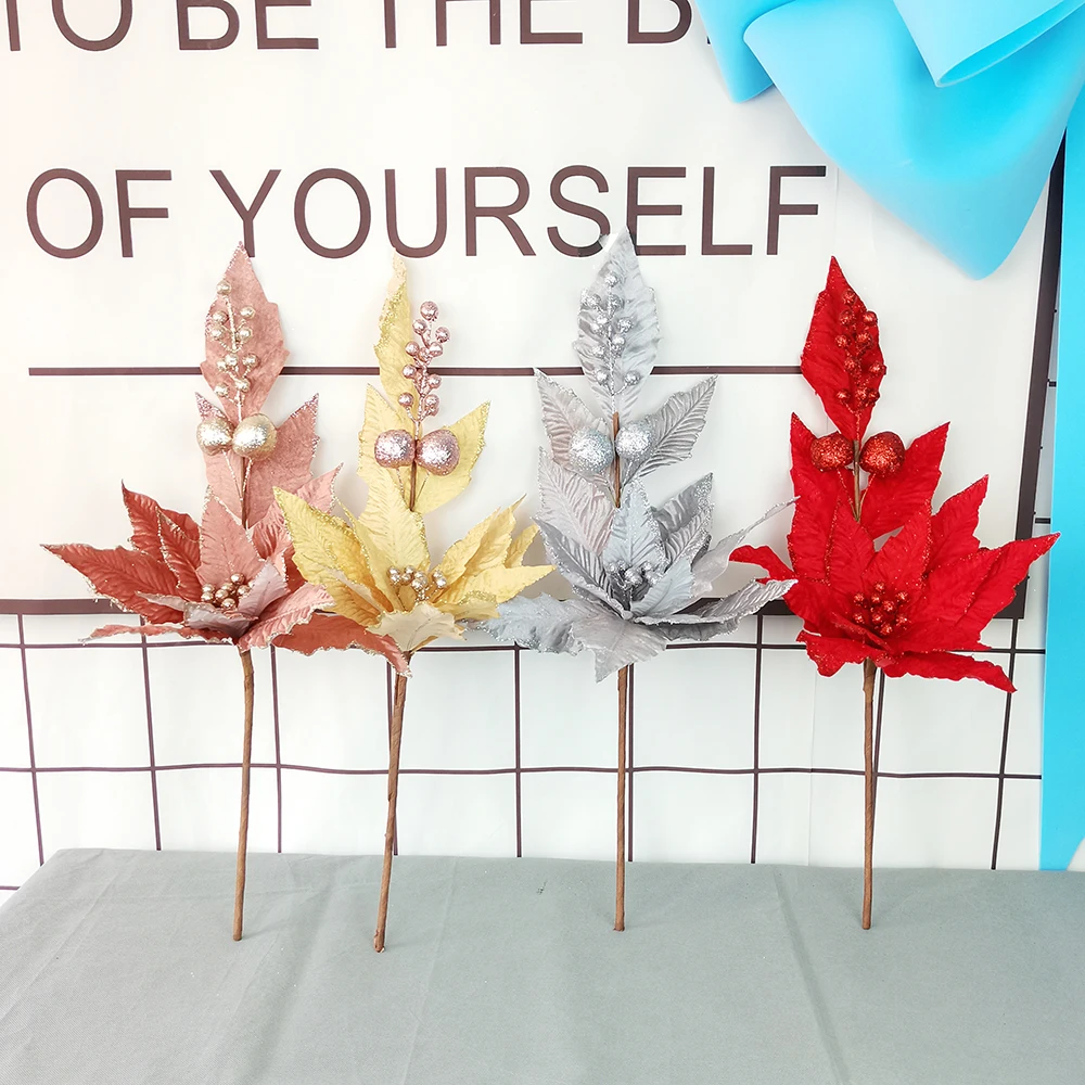 

5Pcs/lot 65cm Large Christmas Flower Velvet Artificial Flower Christmas Tree Decoration Fake Flowers Home Mall Window Layout
