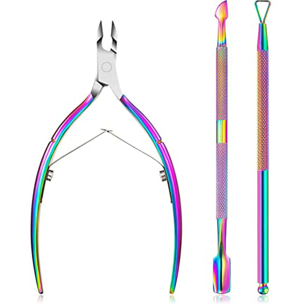 1 ружье гвоздя набора ножницы для кутикулы Нержавеющая сталь Радуга Пинцет