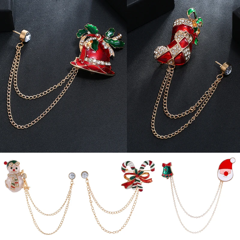 Christmas Brooches Tassel Brooch Gifts Jewelry Snowman Xmas Hat Decor Men Suit Shirt Collar Needle Buckle Lapel Pins Chain | Украшения и