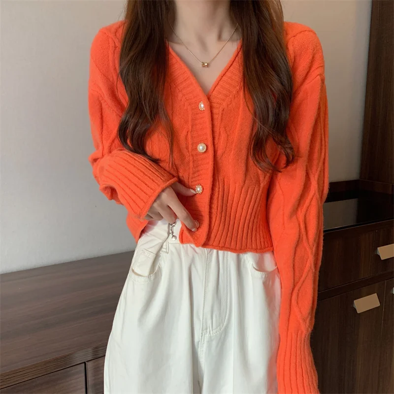 

Реальный снимок экономически выгодно ~ на раннюю осень вязаный свитер с жемчужной пряжкой