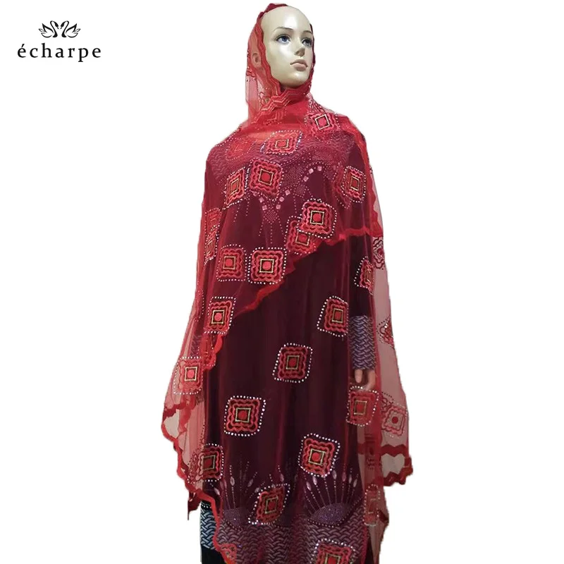 Простые вышитые шарфы африканские женские мусульманские ромбовидный узор шарф