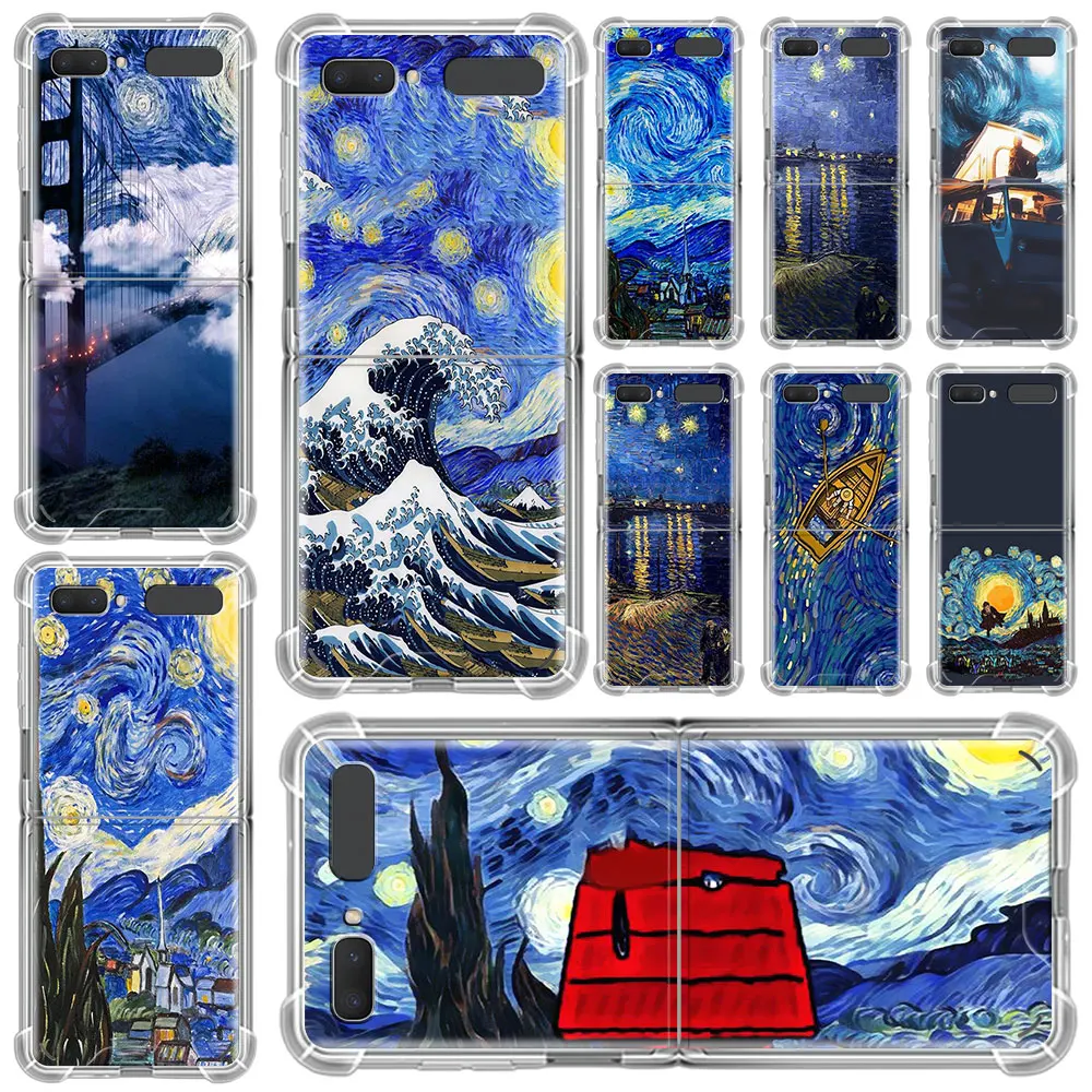 

Van Gogh Starry Capa For Samsung Galaxy Z Flip 3 5G Case Airbag Clear TPU Shockproof Cover Transparent Cell Phone Luxury Funda