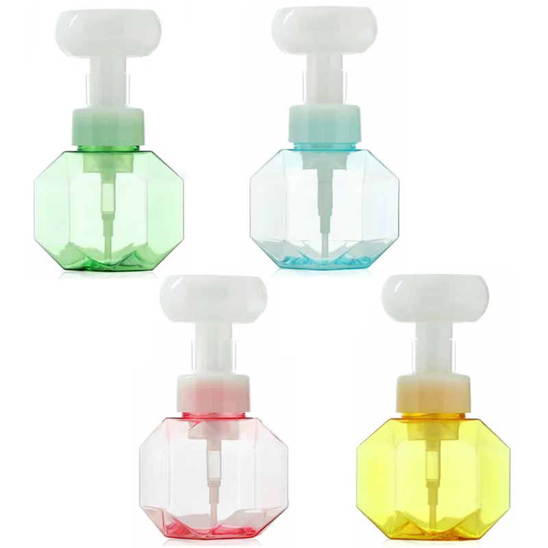 

300ml Liquid Soap Dispenser Flower Shape Foam Foaming Pump Empty Bottle Plastic Clear Bottle Bathroom Shower Storage Gel Bottle