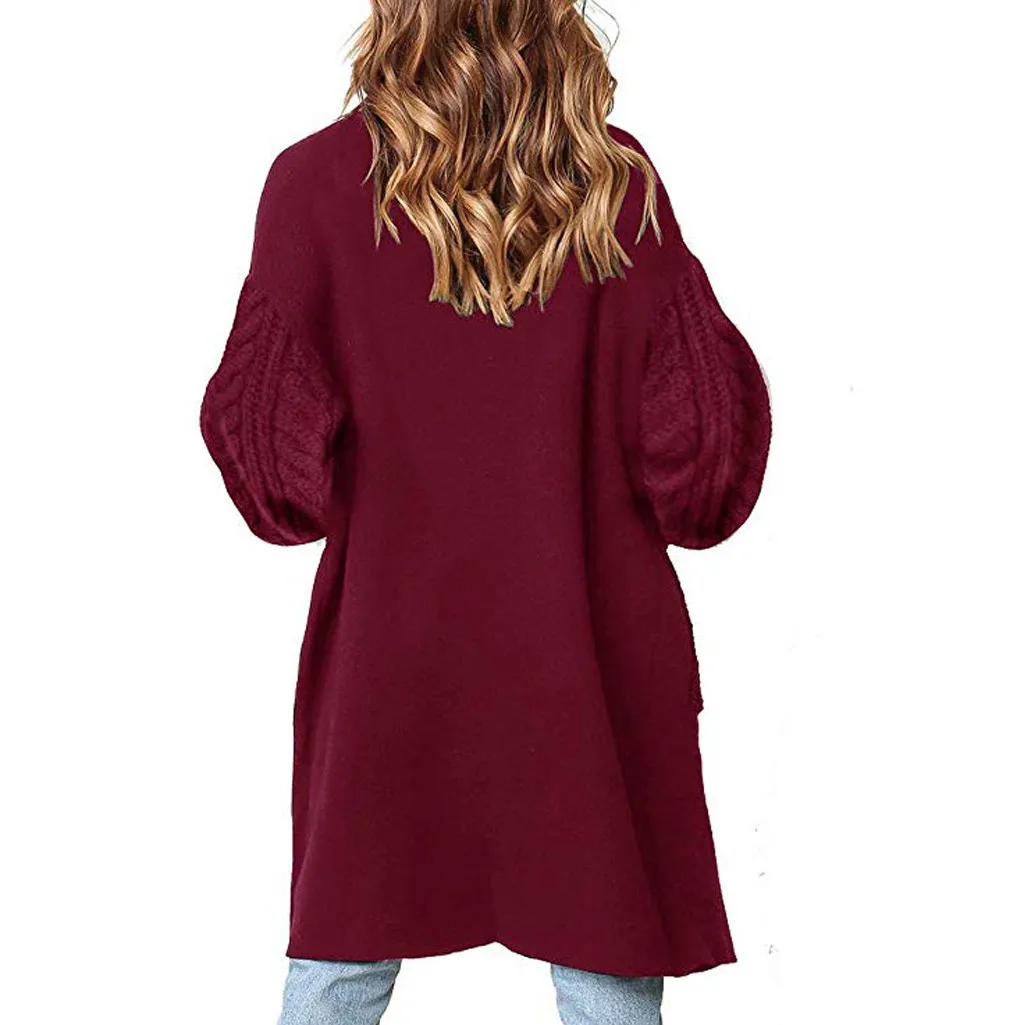 Women Sweater Fashion Solid Color Knitted Long Sleeve Pockets Cardigans New High Quality Top #45 |