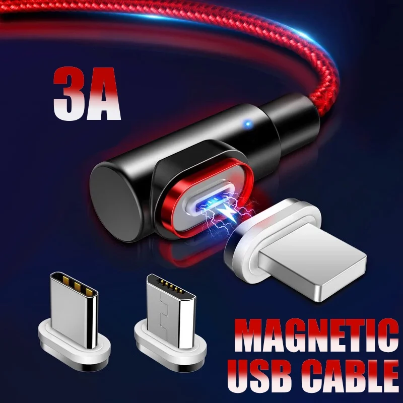 1 м Локоть разъем Магнитный USB кабель 90 градусов Micro зарядное устройство 3A Тип C