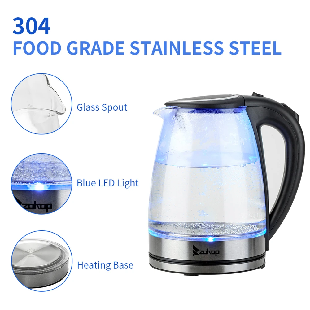 

Blue LED Digital Glass Kettle 1.8L 1500W Tea Coffee Kettle Pot with Temperature Control & Keep-Warm Function US Plug