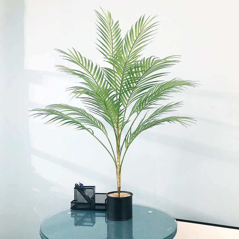 80 125cm tropical plants large artificial palm tree branch floor fake monstera plastic palm leaves for home garden wedding decor free global shipping