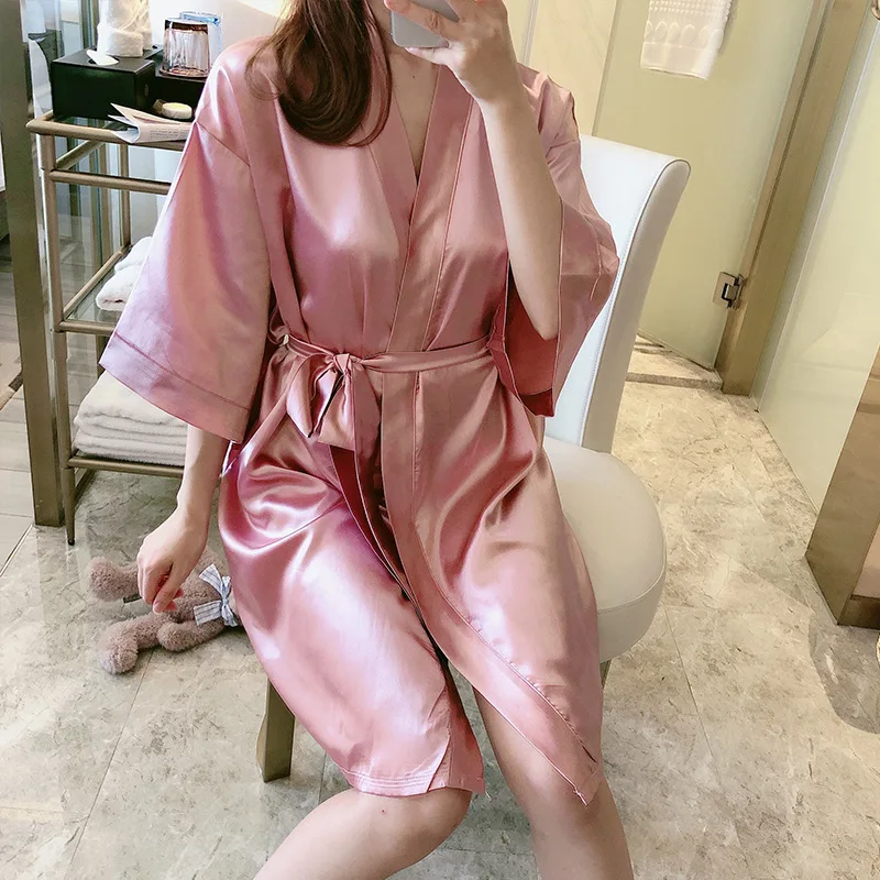 

White Bride Bridesmaid Wedding Robe Summer Women Nightgown Nightdress Sexy Casual Soft Bathrobe Sleepwear Silky Saton Homewear