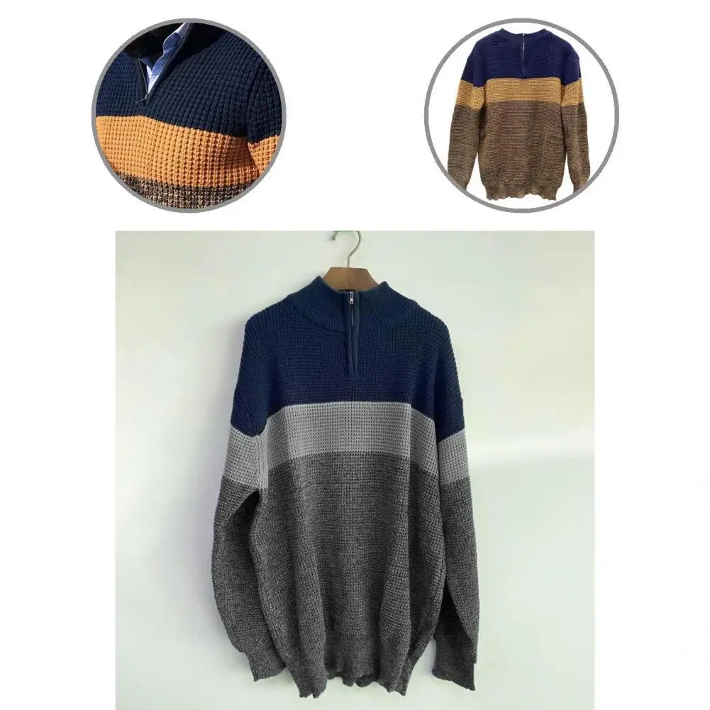 

Windproof Simple Loose Warm Sweater Streetwear Men Sweater Contrast Color for Office