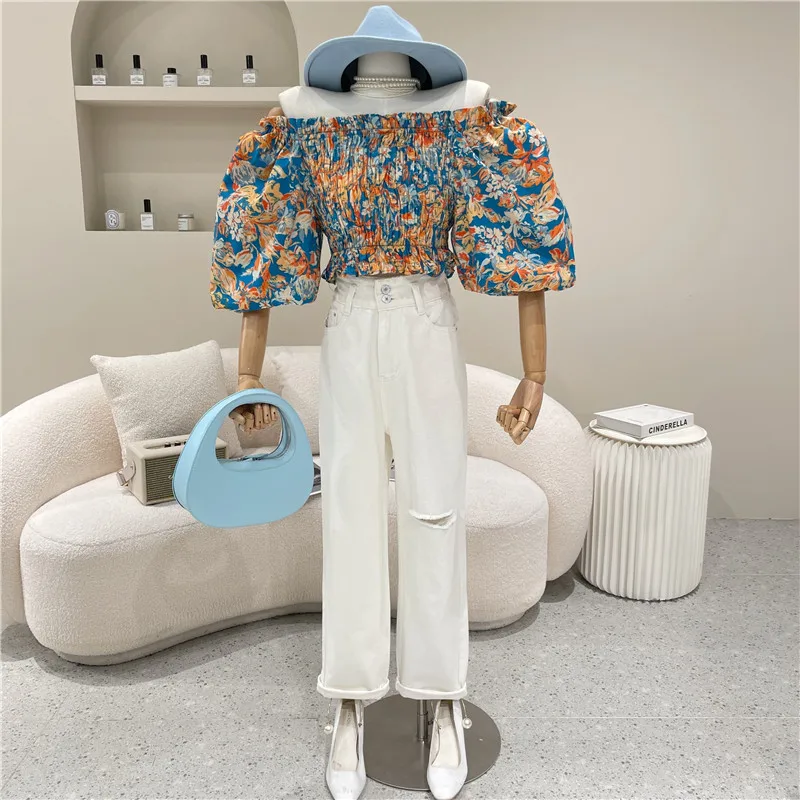 

Women's Clothing Summer 2021 Fashion New high waist slim casual pants White holes jeans