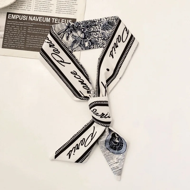 

Retro Letter Hair Ribbons for Women Fashion Printing Chiffon Scrunchies French Elegant Bow Headband Girls Silk Scarves Hair Band