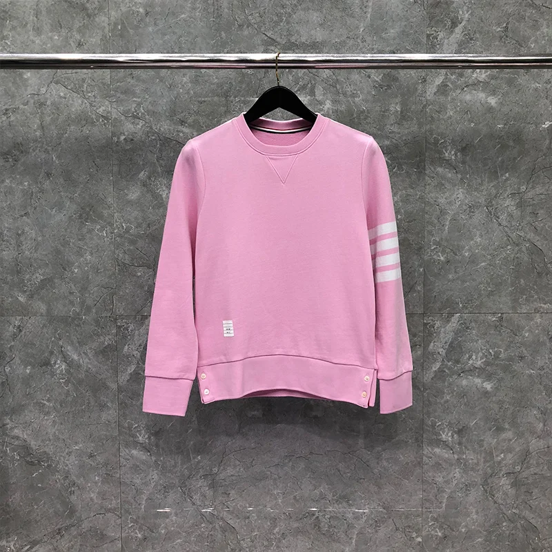 

THOM TB Sweatshirt Spring Autunm Fashion Brand Clothing Pink Classic Cotton Loopback 4-Bar Yarn Dyed Crewneck Coats