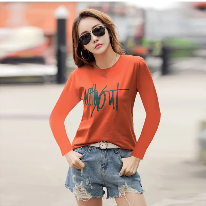 Женские футболки 2019 Весна Осень Новые Девушки Печатный верхний тройник Женская