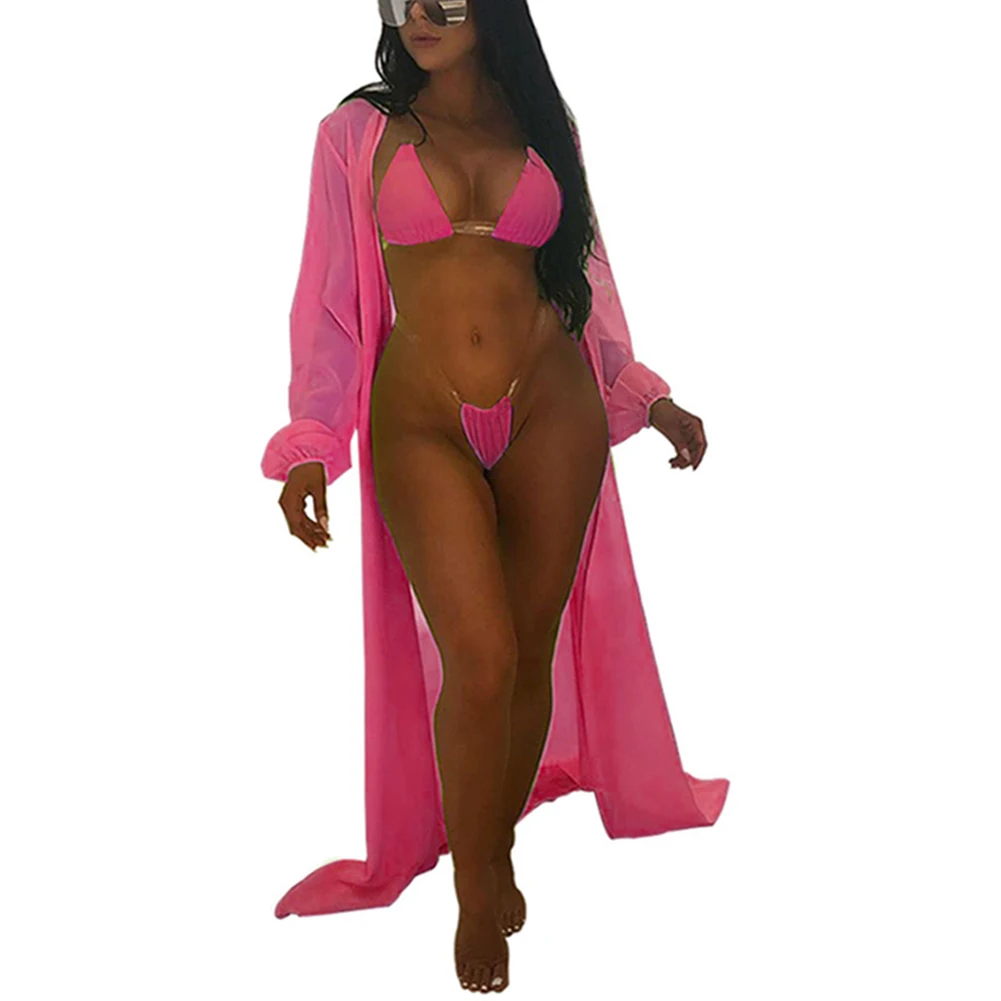 Женский сексуальный комплект из 3 предметов раздельное бикини прозрачный