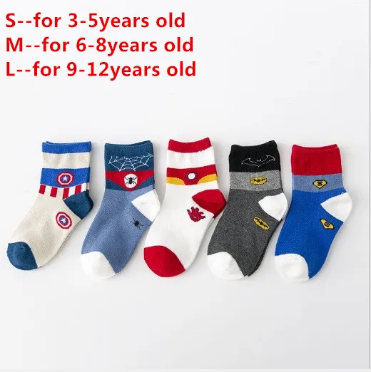 as picture-5pairs 5 пар/лот, детские носки для костюмов «Супермен», «Бэтмен», «Человек-паук», «флэш», «Капитан Америка», хлопковые носки с накидкой для мальчиков и девочек - Цвет: as picture-5pairs