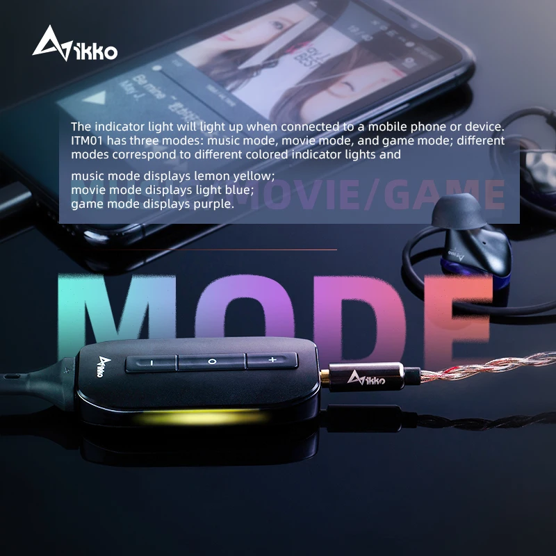 IKKO Zerda ITM01 USB DAC Switch Gaming Sound Card TYPE C to 3.5MM Earphone Hifi Audio Amplifier for Phone PC MAC Cable Adapter