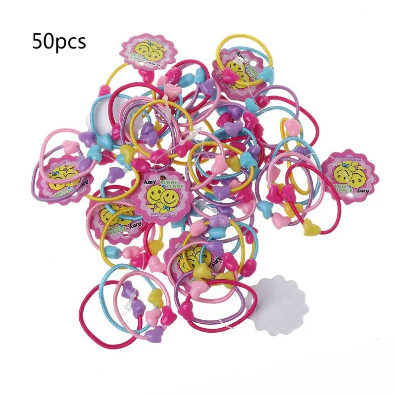 

50pcs Small Cartoon Bears Flowers Rabbit Star Child Baby Kids Ponytail Holders Hair Accessories Rubber Band Tie Gum Wholesale