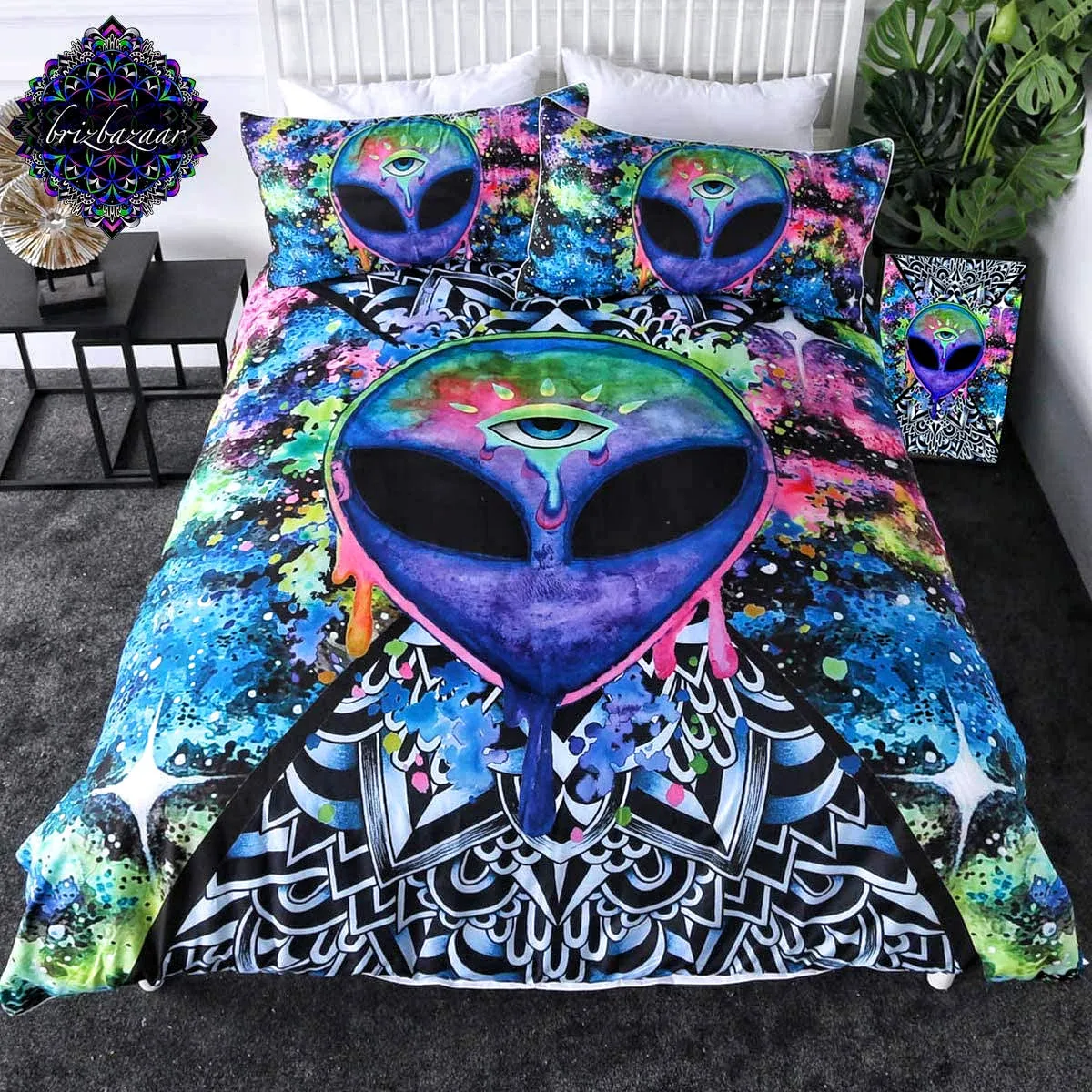 

Trippy Alien Skull Bedding Set Psychedelic Duvet Cover Colorful Abstract Comforter Cover Soft Bedspreads for Adults Men Boys