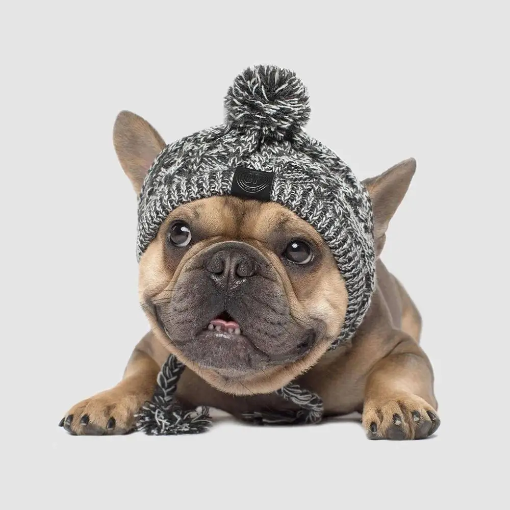 

Winter Warm Dog Hats Windproof Knitting French Bulldog Hat for Dogs Hat Fluffy Ball Puppy Pet Hat Accessories