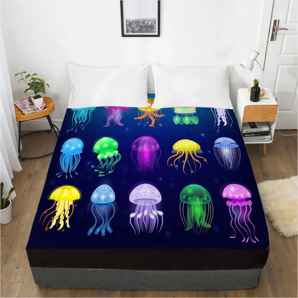 

3D HD Fitted Sheet 160x200/150x200,Bed Sheets On Elastic Band Bed,Mattress Cover.Bedsheet Bedding,Bed Linen Colorful Jellyfish