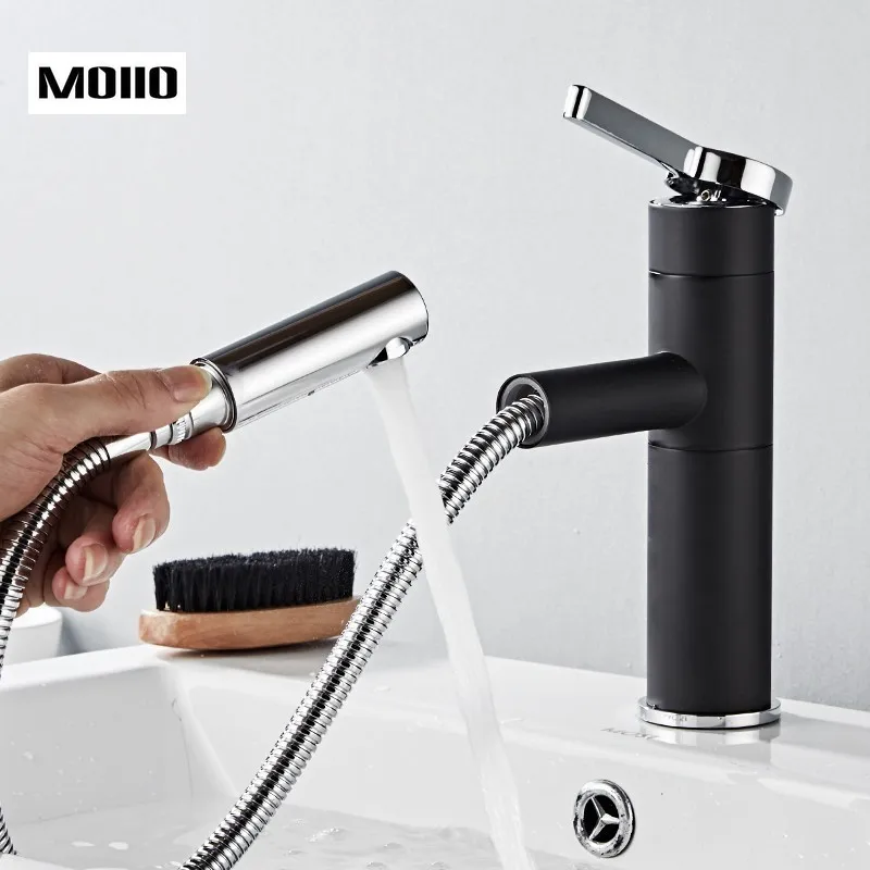 Выдвижные смесители для раковины черный латунный Смеситель в ванной комнате