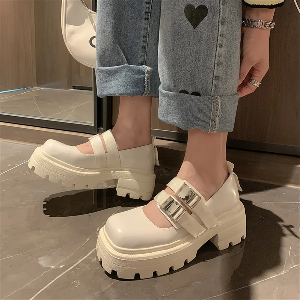 

Lapolaka Luxury Brand Design Genuine Leather Buckles Mary Janes Chunky Heels Black Gothic Style Pumps Woman Shoes