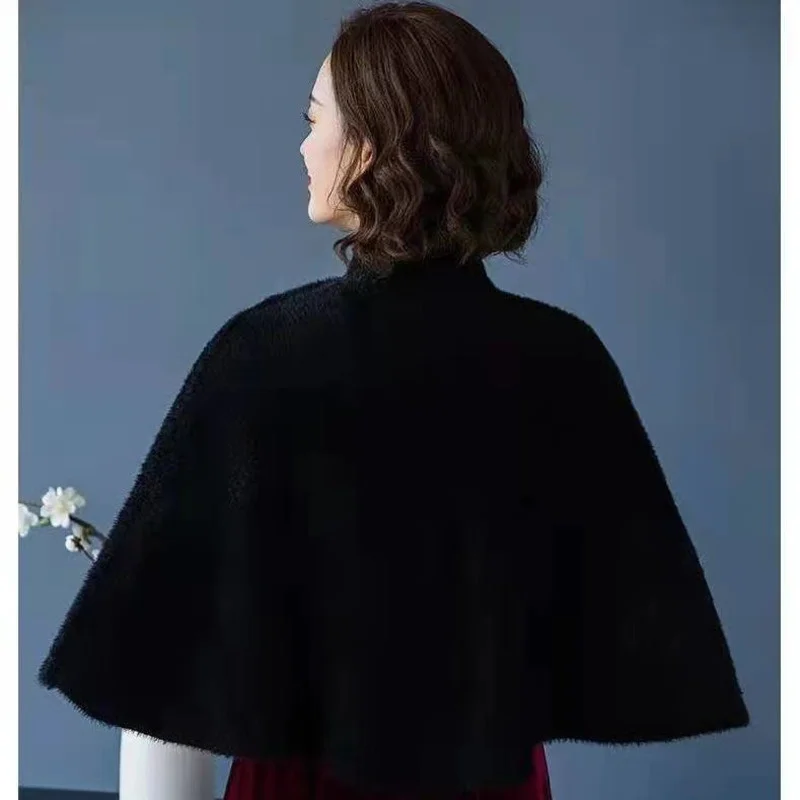 

Poncho Women Imitation Woolen Cape Coat Solid Fashion Short Wedding Cloak Outwear 2021 Autumn Winter Lady Shawl Kimono Cardigan