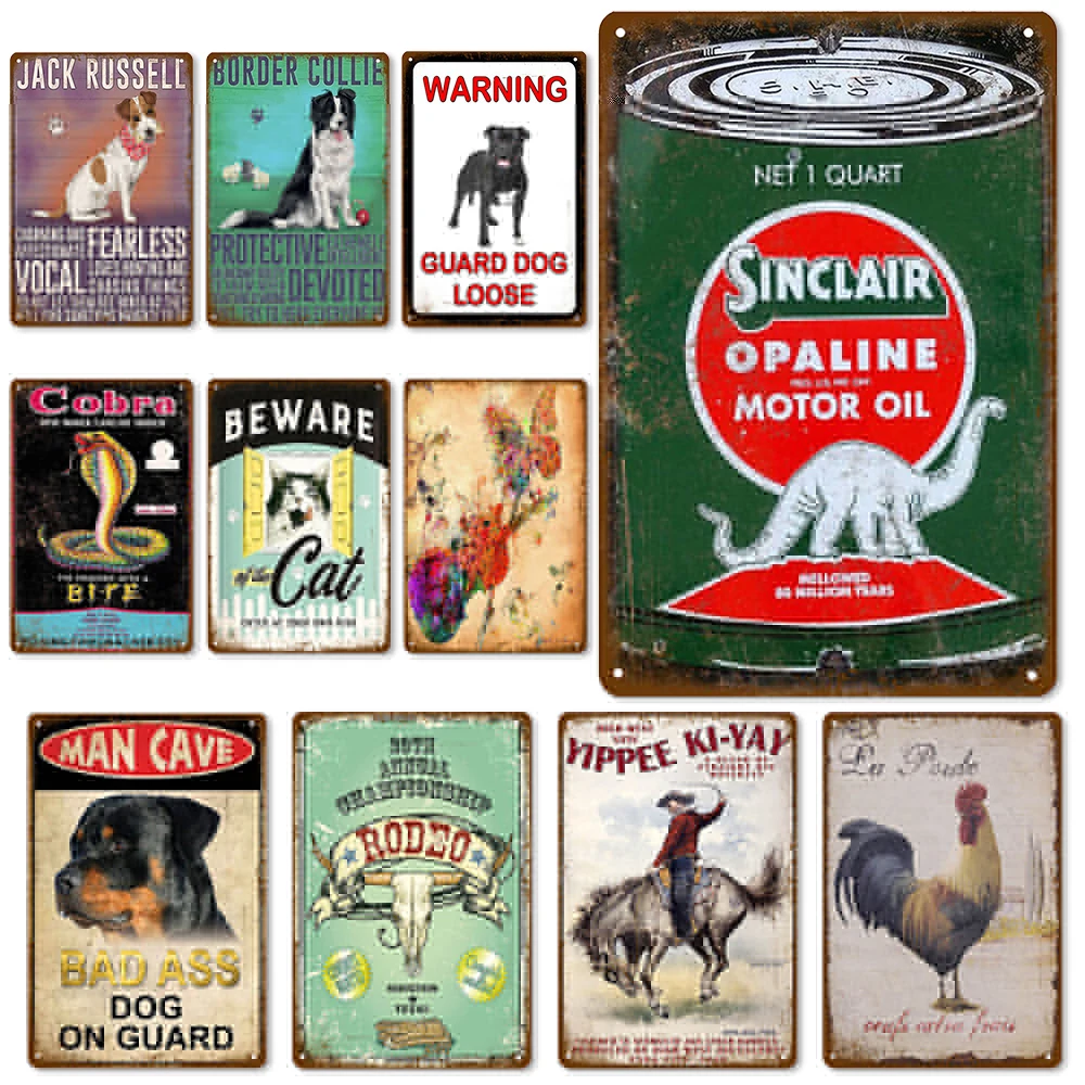 

Vintage Metal Tin Sign Plaque Animal Wall Posters Dog Iron Painting for Restaurant Kitchen Bar Club Wall Decoration