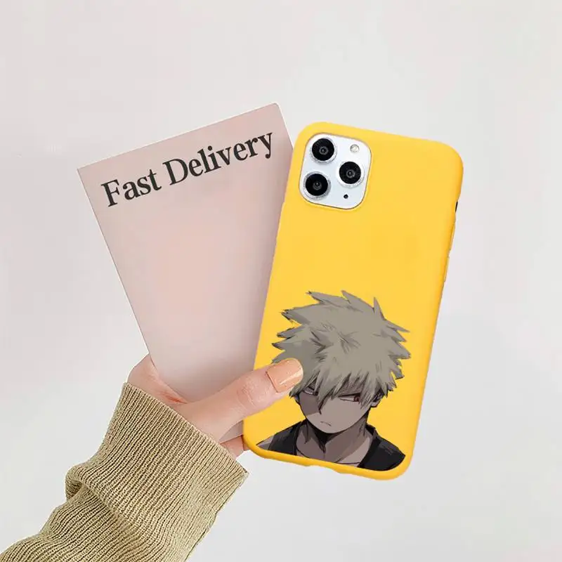 

Anime My Hero Academia Phone Case Candy Color Yellow for iPhone 11 12 pro XS MAX 8 7 6 6S Plus X 5S SE 2020 XR