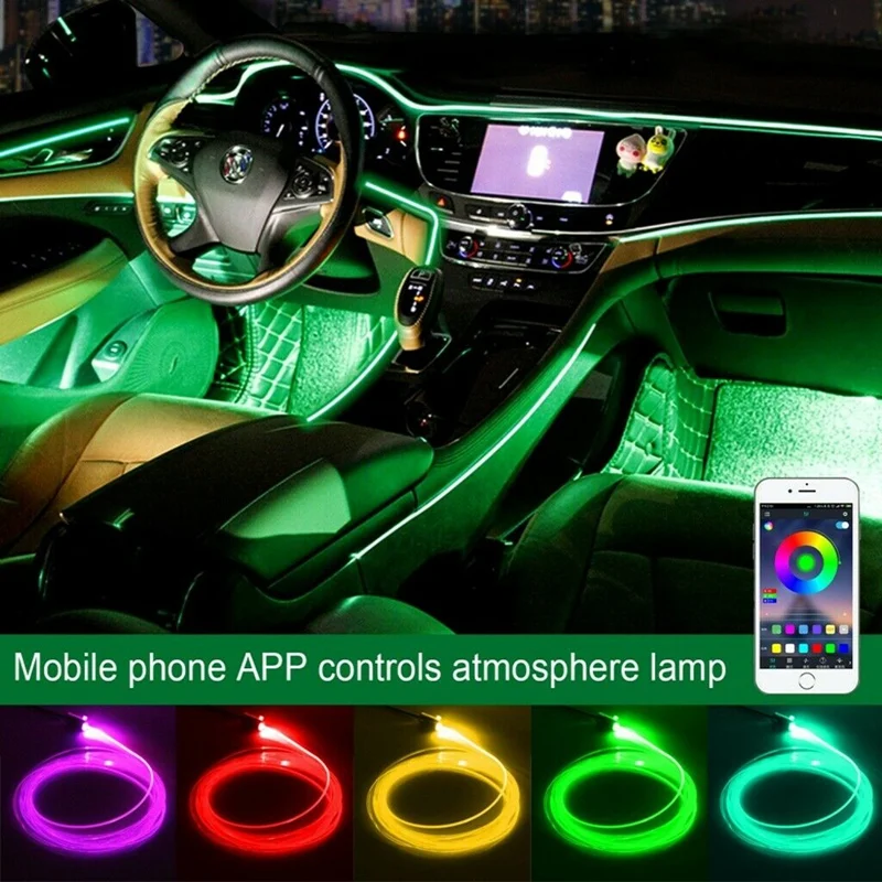 

6m RGB Color LED Car Atmosphere Lamp Control App 1 Trailer 5 + Car Charging and Lighting Device + Blue Cloth